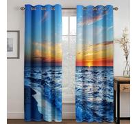 MTBDDyyds Rideaux Occultant 3D, Coucher De Soleil Océan Paysage 170X200Cm Rideaux Occultant Rideaux Thermiques Isolants Anti Chaleur Rideaux À Oeillets pour Chambre Salon, 2 Panneaux