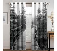 MTBDDyyds Rideaux Occultant 3D Gris Arbres Pont en Bois 260X240Cm Lot De 2 Rideau Thermique Isolant Anti Froid Thermiques Imprimés Rideaux Occultants Salon Design Chambre À Oeillet