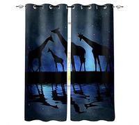 MTBDDyyds Rideaux Occultant Décoration 3D- 280X260Cm Bleu Ciel Étoilé Girafe Isolation Lumineuse Thermiques Rideaux Et Draperie De Fenêtre pour Enfants Chambre Maison, 2 Panneaux
