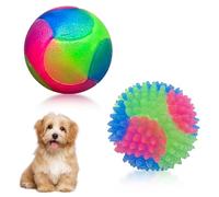Mtbricey Lot de 2 jouets lumineux à LED pour chien 5,5 cm TPR phosphorescents avec balle clignotante activée par le rebond Jouet interactif pour nettoyage des dents de chiot Balle à picots pour