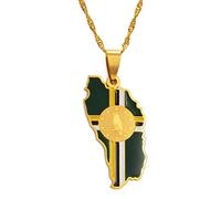 MTCDBD Collier Carte De La Dominique Décoration Ethnique, Pendentif Carte De La Dominique avec Drapeau Accessoires De Vêtements Ethniques Chaîne De Clavicule Élégante, Cadeau Pendentif Patriotique