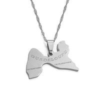 MTCDBD Collier Carte De La Guadeloupe pour Hommes Et Femmes, Collier Carte De La Guadeloupe Bijoux Collier De Chaîne De Clavicule De Mode, Collier Pendentif Symbole Ethnique, Argent, Chaîne De 45 Cm