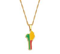 MTCDBD Collier Carte du Bénin pour Bijoux Unisexe, Pendentif Carte du Bénin avec Drapeau Accessoires De Robe De Soirée Style Ethnique, Charme Symbole Patriotique Collier Cadeau, Or, Chaîne De 45 Cm