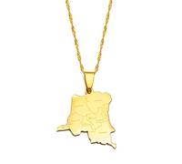 MTCDBD Collier Carte du Congo pour Hommes Et Femmes, Collier Carte De La Rdc avec Nom De La Ville Bijoux Chaîne De La Clavicule À La Mode, Pendentif Symbole Ethnique, Or, Chaîne De 60 Cm