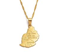 MTCDBD Collier Carte Ile Maurice pour Hommes Et Femmes, Collier Carte De La République De Maurice Bijoux Chaîne De La Clavicule À La Mode, Collier Pendentif Symbole Ethnique,Or,Chaîne De 45Cm