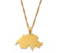 MTCDBD Collier Carte Suisse pour Bijoux Unisexe, Pendentif Carte Suisse Accessoires De Robe De Soirée Style Ethnique, Charme Symbole Patriotique Collier Cadeau,Or,45Cm Chaîne