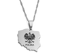 MTCDBD Collier De Carte De Polska pour Hommes Et Femmes, Collier De Carte De Pologne Bijoux Collier De Chaîne De Clavicule De Mode, Collier De Pendentif De Symbole Ethnique, Argent, Chaîne De 45 Cm