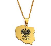 MTCDBD Collier De Carte De Polska pour Hommes Et Femmes, Collier De Carte De Pologne Bijoux Collier De Chaîne De Clavicule De Mode, Collier De Pendentif De Symbole Ethnique, Or, Chaîne De 45 Cm