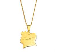 MTCDBD Cote D Ivoire Carte Collier Décoration Ethnique, Côte D'Ivoire Carte Pendentif avec Nom De La Ville Accessoires De Vêtements Ethniques Élégante Chaîne De Clavicule, Pendentif Patriotique Cadea