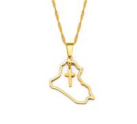 MTCDBD Irak Carte Collier Décoration Ethnique, Irak Carte Pendentif avec Croix Ethnique Accessoires Vestimentaires Élégante Chaîne De Clavicule, Afrique Patriotique Pendentif Cadeau,Or,60Cm Chaîne
