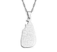 MTCDBD Sri Lanka Carte Collier pour Bijoux Unisexe, Sri Lanka Carte Pendentif avec Ville Nom Robe De Soirée Accessoires Style Ethnique, Charme Symbole Collier Cadeau,Argent,45Cm Chaîne