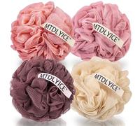 MTDLYICE Lot de 4 grandes éponges en luffa XXL - 100 g - En maille douce - Pour homme - Pour gommage corporel - Accessoires de bain - Pour le corps et le savon (sol rouge)