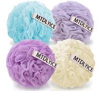 MTDLYICE Lot de 4 ponges de bain en luffa XXL 100 g - En maille douce - Pour homme - Gommage corporel - Pouf de douche - Accessoires de bain pou
