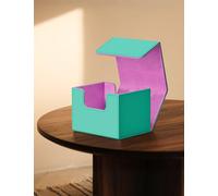 MTG Commander Boîte de rangement pour cartes à collectionner, peut contenir plus de 120 cartes à pochette unique, boîte de rangement magnétique en cuir pour cartes TCG CCG Magic (turquoise et rose)