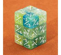 MTG Lot de 24 compteurs de dés - Jetons de compteur de vie 1/-1 avec sac de rangement gris - Dés D6 vibrants, dés parfaits de 16 mm pour MTG, JCC et jeux de cartes (vert + soie bleue)