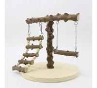 Mtiemxig Support de jeu pour perroquets en bois - Arbre d'escalade naturel avec échelle et balançoire - Paradis de jeu et d'entraînement robuste pour perruches, calopsittes, perroquets