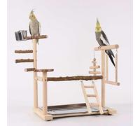 Mtiemxig Support de jeu pour perroquets en bois - Arbre d'escalade naturel avec échelle et balançoire - Paradis de jeu et d'entraînement robuste pour perruches, calopsittes, perroquets