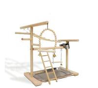 Mtiemxig Support de jeu pour perroquets en bois - Arbre d'escalade naturel avec échelle et balançoire - Paradis de jeu et d'entraînement robuste pour perruches, calopsittes, perroquets