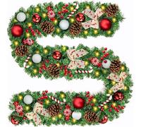 MTINRNI Guirlande Sapin Artificiel,270cm Guirlande de Noël,5m 50 LED Blanc Chaud,Livré avec 45 breloques de Noël,Guirlande de Sapin,Couronne de noël Décoration,pour Portes,Fenêtres,Escaliers,Cheminée.