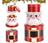MTINRNI Lot de 3 Boîtes à Biscuits en Métal Père Noël 3 en 1-25,5cm à 3 Étages pour Cookies, Bonbons et Chocolats - Décoration et Stockage de Noël pour Avent, Cadeau Festif (Rouge et Blanc)