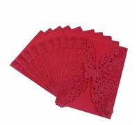 MTKSFDC Carte Mariage Lot de 10 cartes d'invitation de mariage avec papillons, cartes d'anniversaire avec fleurs, invitations for débuts de fille, cartes de vœux creuses découpées au laser(Red)