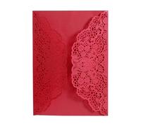 MTKSFDC Carte Mariage Lot de 25 ou 50 cartes d'invitation de mariage découpées au laser, avec dentelle et fleurs, for anniversaire, mariage, fête prénuptiale, décoration(Red,50pcs)