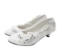 MTKSFDC Chaussure Mariage Femme Chaussures De Mariée À Talons Bas, Blanches, Grande Taille, Souples, Faites À La Main, en Dentelle, Simples Et Simples(42)