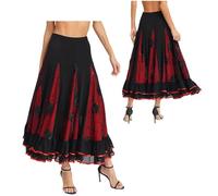 MTKSFDC Jupe Flamenco Femme Jupes trapèzes for Femmes, Costume Classique for Flamenco, Valse espagnole, Costume de Danse de Salon, Ourlet à Volants, Paillettes Florales, Jupes Longues(Black Red)