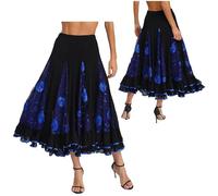 MTKSFDC Jupe Flamenco Femme Jupes trapèzes for Femmes, Costume Classique for Flamenco, Valse espagnole, Costume de Danse de Salon, Ourlet à Volants, Paillettes Florales, Jupes Longues(Deep Blue)