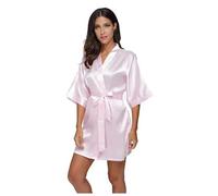 MTKSFDC Peignoir Satin Femme Satin Wedding Bride Bridesmaid Robe Bathrobe Short Robe Night Robe Bath Robe(Pink,S)