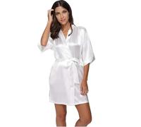 MTKSFDC Peignoir Satin Femme Satin Wedding Bride Bridesmaid Robe Bathrobe Short Robe Night Robe Bath Robe(White,L)