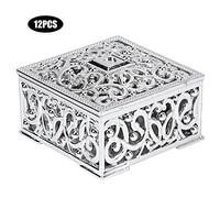 Mtlavishness 12 pièces boîte à bonbons carrée creuse de style européen boîte-cadeau de faveur de mariage en or pour contenir des bonbons, des chocolats, des noix et des cadeaux de (Argent)