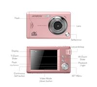 Mtlavishness 3,0 Pouces TFT Portable 4K Camera numérique 48MP Idéal pour Les Enfants et sur Les tireurs en déplacement avec 16x Zoom Focus Timer Timer Dectection Anti Shaking est (Rose)