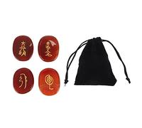 Mtlavishness 4 pièces pierres runiques naturelles avec symboles Reiki gravés pierres runiques de méditation ovales plates avec pochette de rangement (Agate rouge)