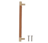 Mtlavishness Cabinet Door Handle 224MM Hole Pitch Leather Brass Light Luxury Cupboard Bar Pull for Home Wardrobe Drawer Beige (Brun)