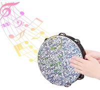 Mtlavishness Cloche à main en bois de tambourin de 25,4 cm avec grelots à double rangée et peau réfléchissante brillante, idéale pour les adultes, les enfants, la danse, le chant
