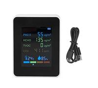 Mtlavishness Multifunctional 6 in 1 Co2 Meter Air Quality Monitor with Temperature Humidity Pm2 5 Tvoc Hcho Detection for Home Office Gym Use White (Blanche)