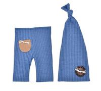 Mtlavishness Nouveau-né Photo Tenue Crochet Doux Respirant Bois Design idéal pour Enfant en Bas âge Photoshoot avec la Couleur Bleue et Longue Queue Chapeau