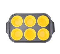 Mtlavishness Plateau de cuisson en silicone pour cupcakes avec design pliable et type de presse à dégagement facile, 6 tasses, plaque de cuisson antiadhésive pour la cuisine à (Jaune)