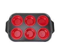 Mtlavishness Plateau de cuisson en silicone pour cupcakes avec design pliable et type de presse à dégagement facile, 6 tasses, plaque de cuisson antiadhésive pour la cuisine à (Rouge)