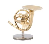 Mtlavishness Réplique de cor français miniature doré de 4 pouces avec support modèle d'instrument ornements cadeaux de Noël