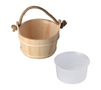 Mtlavishness Seau de sauna 6 L tonneau en bois haute capacité avec doublure en plastique et poignée pour hammam, spa, douche, piscine 26,7 x 21,6 cm