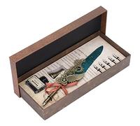 Mtlavishness - stylo sculpté en acier inoxydable doré, Style rétro britannique, stylo d'affaires, coffret cadeau (SP282735 saupoudré d'or et vert foncé (pointu)