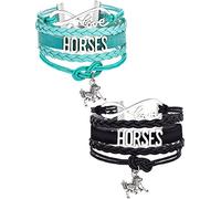 Mtlee 2 Pieces Unicorn Tree Life Horse Bracelet Bangle Handmade Leather Love Unicorn Horse Believe Charm Infinity Bracelet.