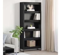 mtlskopl 80 x 30 x 189,5 cm, à 6 compartiments, aspect chêne, noire, design industriel, pieds en acier robuste, étagère moderne pour salon, chambre, couloir