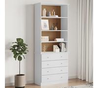 mtlskopl ALTA Solid Pin Tall White Bookcase with 4 Shelves & 4 Drawers 77 x 35 x 186.5 cm Rustic Wood Storage Cabinet Modern Style for Living Room Bedroom Home Office