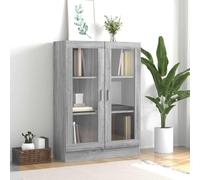 mtlskopl Armoire à vitrine, grise, 82,5 x 30,5 x 115 cm, avec 3 compartiments et 2 portes en verre, étagère, design moderne, pour salon, chambre à coucher, bureau