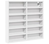 mtlskopl Armoire à Vitrine Murale 60x8,5x58 cm, Meuble de Rangement Suspendu en Bois d'Ingénierie Blanc, Vitrine d'Exposition Compacte avec 12 Étagères pour Salon et Chambre