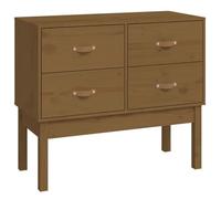 mtlskopl Armoire Console en Bois de Pin Massif, Commode de Rangement avec 4 Tiroirs et Poignées en Cuir, Meuble d'Entrée Rustique pour Salon et Bureau, Marron Miel, 90 x 40 x 78 cm