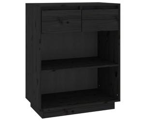 mtlskopl Armoire Console en Bois de Pin Massif Noir 60x34x75 cm, Petit Buffet Bas avec Tiroirs et Compartiments, Meuble de Rangement d'Appoint pour Salon, Chambre et Bureau